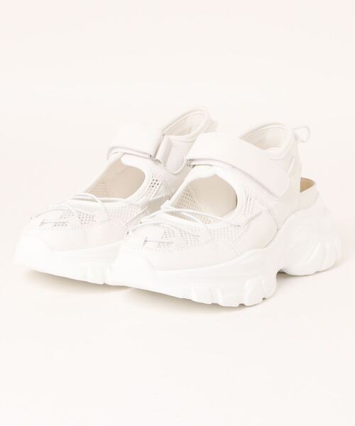 Realta（レアルタ）の「Realta(レアルタ)5cm厚底ソールレースアップメッシュスニーカーサンダル（サンダル・レディース・ブラック/ホワイト・M/L/LL/S）」の10枚目の写真
