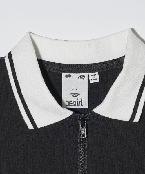 X-girl（エックスガール）の「STRIPE AND LOGO CROPPED POLO SHIRT（ポロシャツ・レディース・ブラック/ライトピンク/ホワイト・S/M）」の5枚目の写真