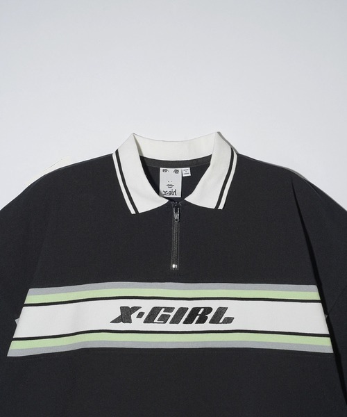 X-girl（エックスガール）の「STRIPE AND LOGO CROPPED POLO SHIRT（ポロシャツ・レディース・ブラック/ライトピンク/ホワイト・S/M）」の6枚目の写真