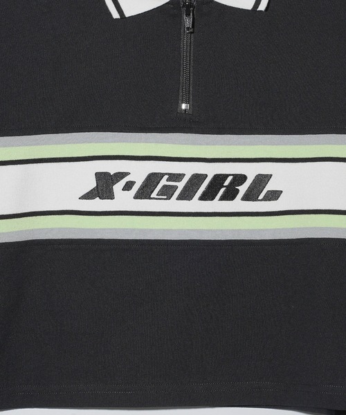 X-girl（エックスガール）の「STRIPE AND LOGO CROPPED POLO SHIRT（ポロシャツ・レディース・ブラック/ライトピンク/ホワイト・S/M）」の7枚目の写真