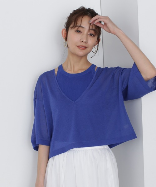 N.（N. Natural Beauty Basic）（エヌエヌナチュラルビューティーベーシック）の「◆アメスリタンク×シアーニットセット（ニット/セーター・レディース・ブルー/ブラック系その他/アイボリー・MEDIUM）」の3枚目の写真