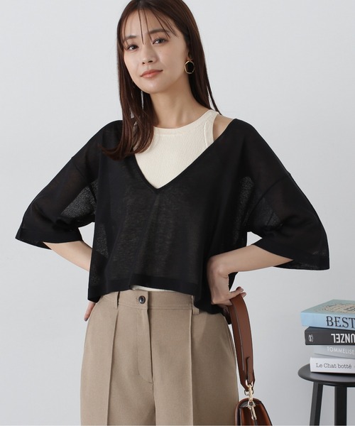 N.（N. Natural Beauty Basic）（エヌエヌナチュラルビューティーベーシック）の「◆アメスリタンク×シアーニットセット（ニット/セーター・レディース・ブルー/ブラック系その他/アイボリー・MEDIUM）」の9枚目の写真