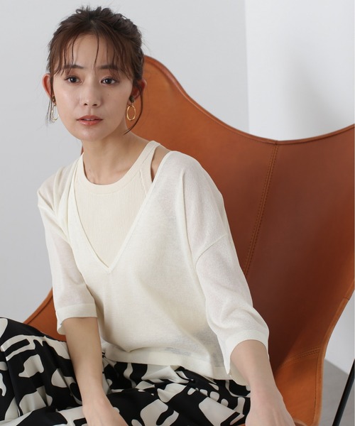 N.（N. Natural Beauty Basic）（エヌエヌナチュラルビューティーベーシック）の「◆アメスリタンク×シアーニットセット（ニット/セーター・レディース・ブルー/ブラック系その他/アイボリー・MEDIUM）」の4枚目の写真