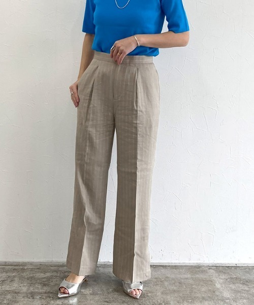 RASW（ラス）の「[RASW]リネン混ストライプストレートパンツ（その他パンツ・レディース・グレイッシュベージュ/チャコール・S/M/L）」の3枚目の写真