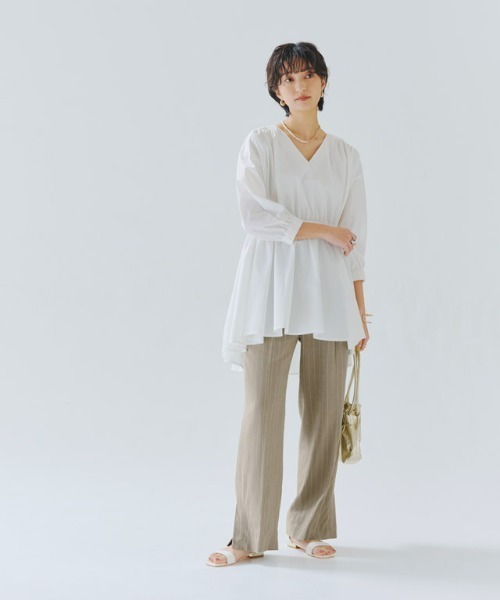 RASW（ラス）の「[RASW]リネン混ストライプストレートパンツ（その他パンツ・レディース・グレイッシュベージュ/チャコール・S/M/L）」の18枚目の写真