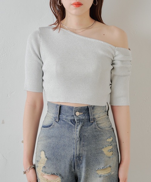 Chico(チコ)の「5分袖ワンショルラメニット(ニット/セーター・レディース・ホワイト/ブラック/ライトベージュ/ブルー・FREE)」の10枚目の写真