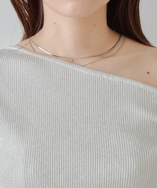 Chico(チコ)の「5分袖ワンショルラメニット(ニット/セーター・レディース・ホワイト/ブラック/ライトベージュ/ブルー・FREE)」の5枚目の写真