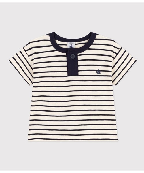 PETIT BATEAU(プチバトー)の「マリニエール半袖Tシャツ(Tシャツ/カットソー・キッズ・ホワイト×ネイビー・18MONTH/12MONTH/24MONTH/36MONTH)」の1枚目の写真