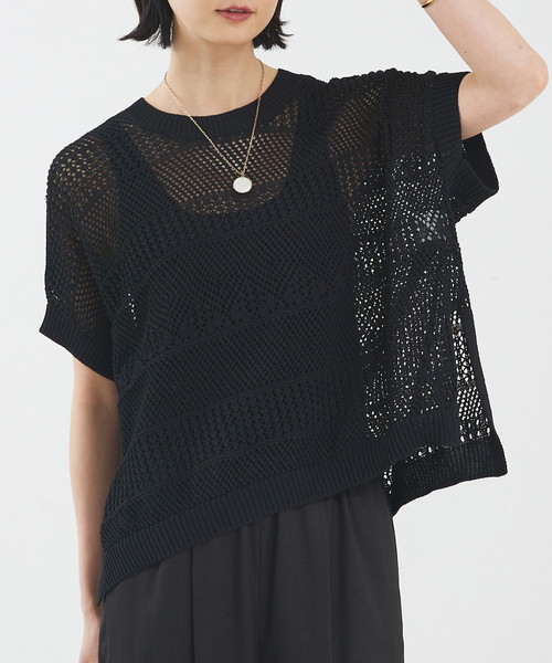 qualite（カリテ）の「かぎ針風スクエアニット（ニット/セーター・レディース・ベージュ/ブラック/オフホワイト/ブラウン・フリー）」の3枚目の写真