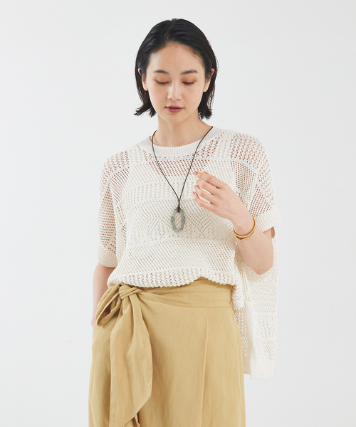 qualite（カリテ）の「かぎ針風スクエアニット（ニット/セーター・レディース・ベージュ/ブラック/オフホワイト/ブラウン・フリー）」の7枚目の写真