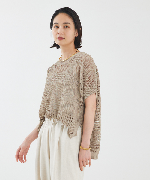 qualite（カリテ）の「かぎ針風スクエアニット（ニット/セーター・レディース・ベージュ/ブラック/オフホワイト/ブラウン・フリー）」の9枚目の写真