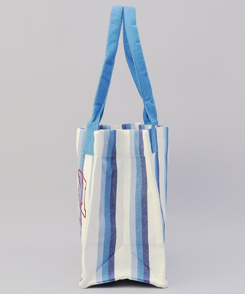 GANNI（ガニー）の「GANNI/ガニー large easey shopper stripe / A5809 / A5808_076 / ロゴキャンバストートストライプ（ショルダーバッグ・レディース・サックスブルー/グリーン・ONE SIZE）」の3枚目の写真
