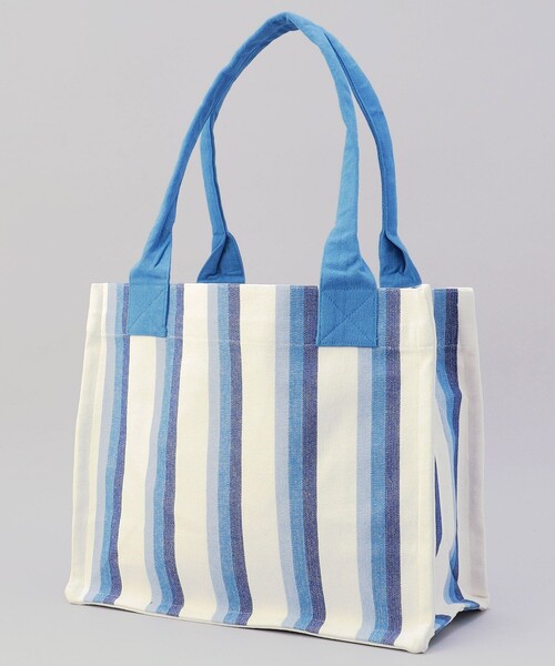 GANNI（ガニー）の「GANNI/ガニー large easey shopper stripe / A5809 / A5808_076 / ロゴキャンバストートストライプ（ショルダーバッグ・レディース・サックスブルー/グリーン・ONE SIZE）」の4枚目の写真