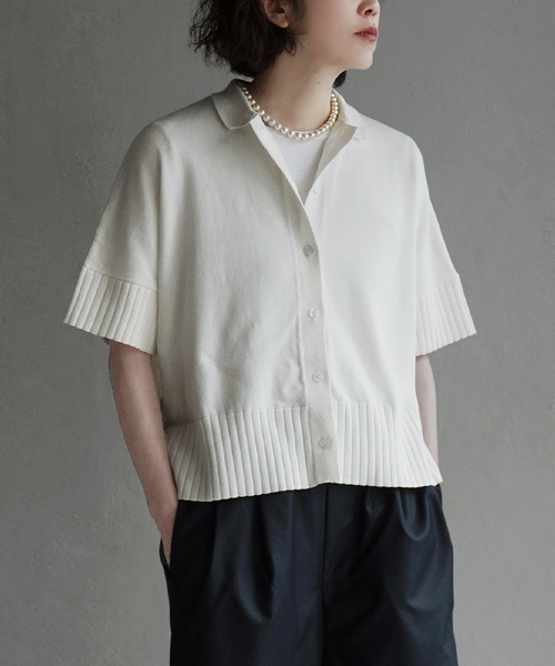 apartment department(アパートメントデパートメント)の「ドロップショルダー ニットシャツ(ポロシャツ・レディース・アイボリー/チャコール/ネイビー/ブラウン・M)」の4枚目の写真