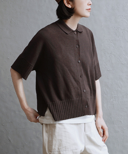 apartment department(アパートメントデパートメント)の「ドロップショルダー ニットシャツ(ポロシャツ・レディース・アイボリー/チャコール/ネイビー/ブラウン・M)」の3枚目の写真