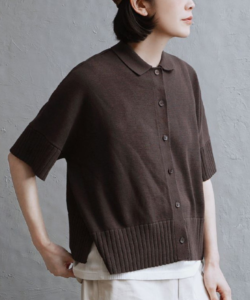 apartment department(アパートメントデパートメント)の「ドロップショルダー ニットシャツ(ポロシャツ・レディース・アイボリー/チャコール/ネイビー/ブラウン・M)」の6枚目の写真