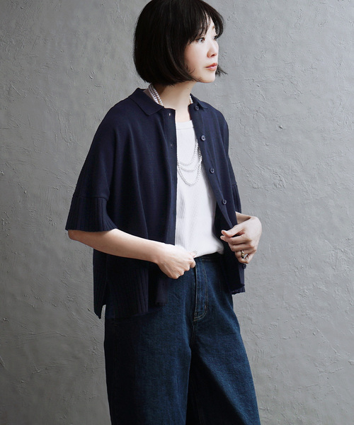 apartment department(アパートメントデパートメント)の「ドロップショルダー ニットシャツ(ポロシャツ・レディース・アイボリー/チャコール/ネイビー/ブラウン・M)」の13枚目の写真