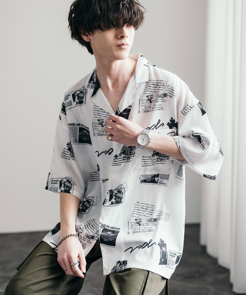 Rocky Monroe(ロッキーモンロー)の「ビッグシルエット総柄オープンカラーアロハシャツ(シャツ/ブラウス・メンズ・ネイビー/ブラック系/ホワイト系4/ダークブラウン/ホワイト系3/ホワイト系5/ホワイト系/ホワイト系1/ホワイト系2/ブルーグリーン/ブラウン/ホワイト/ブラック系1/ホワイト系6/レオパード/ベージュ/ターコイズブルー・M/L/XL)」の5枚目の写真