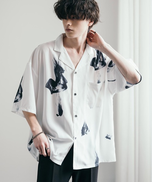 Rocky Monroe(ロッキーモンロー)の「ビッグシルエット総柄オープンカラーアロハシャツ(シャツ/ブラウス・メンズ・ネイビー/ブラック系/ホワイト系4/ダークブラウン/ホワイト系3/ホワイト系5/ホワイト系/ホワイト系1/ホワイト系2/ブルーグリーン/ブラウン/ホワイト/ブラック系1/ホワイト系6/レオパード/ベージュ/ターコイズブルー・M/L/XL)」の1枚目の写真