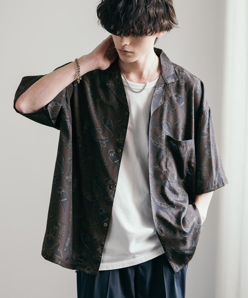 Rocky Monroe(ロッキーモンロー)の「ビッグシルエット総柄オープンカラーアロハシャツ(シャツ/ブラウス・メンズ・ネイビー/ブラック系/ホワイト系4/ダークブラウン/ホワイト系3/ホワイト系5/ホワイト系/ホワイト系1/ホワイト系2/ブルーグリーン/ブラウン/ホワイト/ブラック系1/ホワイト系6/レオパード/ベージュ/ターコイズブルー・M/L/XL)」の11枚目の写真