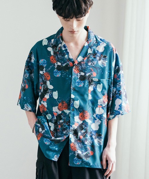 Rocky Monroe(ロッキーモンロー)の「ビッグシルエット総柄オープンカラーアロハシャツ(シャツ/ブラウス・メンズ・ネイビー/ブラック系/ホワイト系4/ダークブラウン/ホワイト系3/ホワイト系5/ホワイト系/ホワイト系1/ホワイト系2/ブルーグリーン/ブラウン/ホワイト/ブラック系1/ホワイト系6/レオパード/ベージュ/ターコイズブルー・M/L/XL)」の16枚目の写真