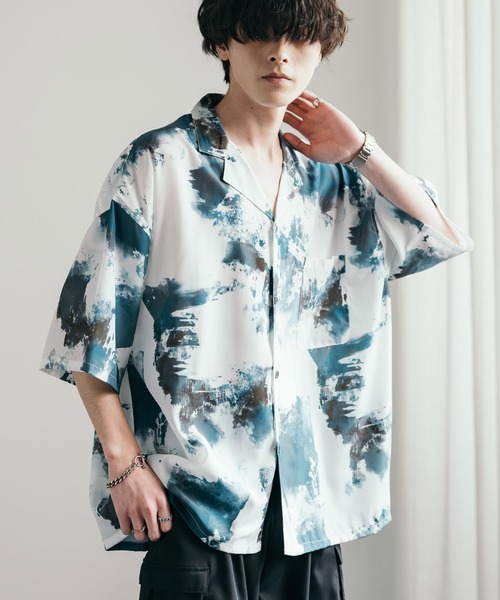 Rocky Monroe(ロッキーモンロー)の「ビッグシルエット総柄オープンカラーアロハシャツ(シャツ/ブラウス・メンズ・ネイビー/ブラック系/ホワイト系4/ダークブラウン/ホワイト系3/ホワイト系5/ホワイト系/ホワイト系1/ホワイト系2/ブルーグリーン/ブラウン/ホワイト/ブラック系1/ホワイト系6/レオパード/ベージュ/ターコイズブルー・M/L/XL)」の20枚目の写真
