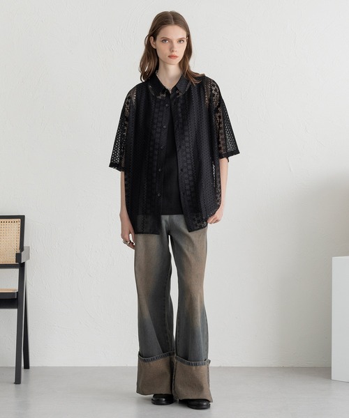 SELLE GLANT(セレグランテ)の「LACE SHEER REGULAR SHIRT/レースシアーレギュラーシャツ(シャツ/ブラウス・メンズ・ブラック/サックスブルー/オフホワイト・LARGE/SMALL/MEDIUM)」の8枚目の写真
