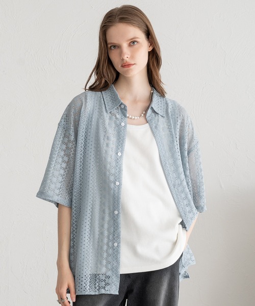 SELLE GLANT(セレグランテ)の「LACE SHEER REGULAR SHIRT/レースシアーレギュラーシャツ(シャツ/ブラウス・メンズ・ブラック/サックスブルー/オフホワイト・LARGE/SMALL/MEDIUM)」の18枚目の写真