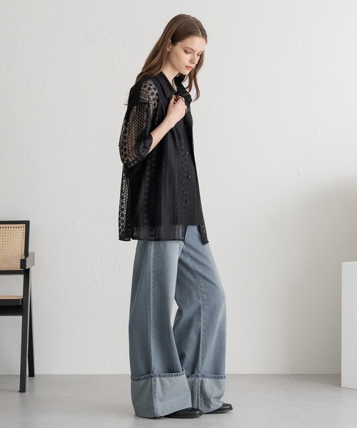SELLE GLANT(セレグランテ)の「LACE SHEER REGULAR SHIRT/レースシアーレギュラーシャツ(シャツ/ブラウス・メンズ・ブラック/サックスブルー/オフホワイト・LARGE/SMALL/MEDIUM)」の13枚目の写真