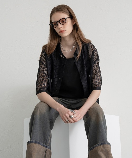 SELLE GLANT(セレグランテ)の「LACE SHEER REGULAR SHIRT/レースシアーレギュラーシャツ(シャツ/ブラウス・メンズ・ブラック/サックスブルー/オフホワイト・LARGE/SMALL/MEDIUM)」の15枚目の写真
