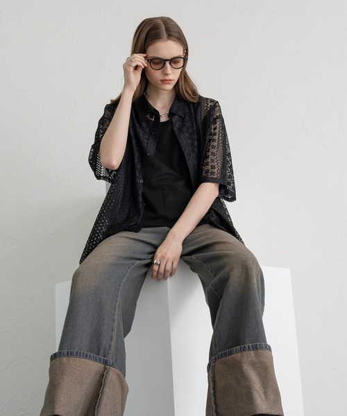 SELLE GLANT(セレグランテ)の「LACE SHEER REGULAR SHIRT/レースシアーレギュラーシャツ(シャツ/ブラウス・メンズ・ブラック/サックスブルー/オフホワイト・LARGE/SMALL/MEDIUM)」の17枚目の写真
