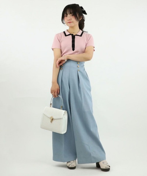 an another angelus（アンアナザーアンジェラス）の「配色ライン衿ニットポロ/ananotherangelus（ポロシャツ・レディース・ブラック/アイボリー/ライトピンク・FREE）」の20枚目の写真