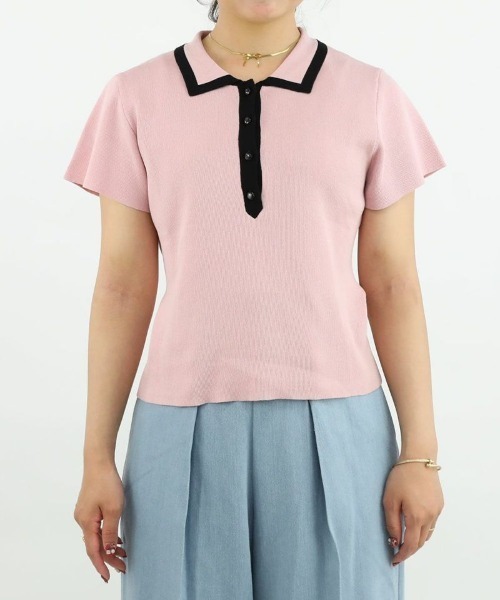 an another angelus（アンアナザーアンジェラス）の「配色ライン衿ニットポロ/ananotherangelus（ポロシャツ・レディース・ブラック/アイボリー/ライトピンク・FREE）」の19枚目の写真