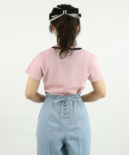 an another angelus（アンアナザーアンジェラス）の「配色ライン衿ニットポロ/ananotherangelus（ポロシャツ・レディース・ブラック/アイボリー/ライトピンク・FREE）」の17枚目の写真