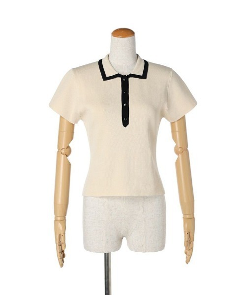 an another angelus（アンアナザーアンジェラス）の「配色ライン衿ニットポロ/ananotherangelus（ポロシャツ・レディース・ブラック/アイボリー/ライトピンク・FREE）」の15枚目の写真