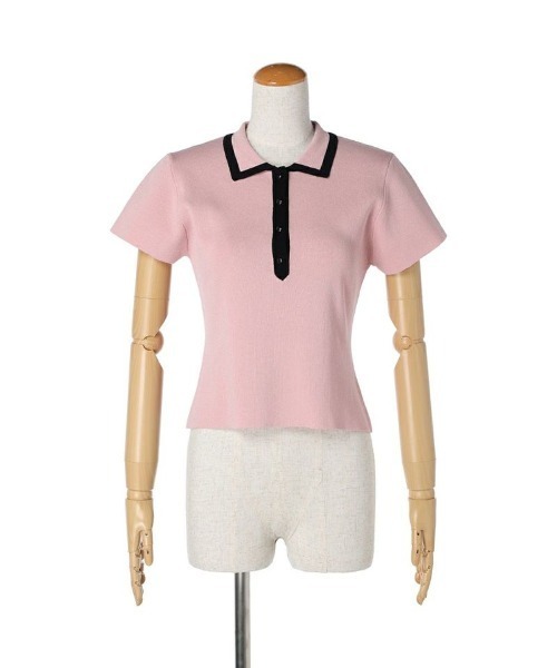 an another angelus（アンアナザーアンジェラス）の「配色ライン衿ニットポロ/ananotherangelus（ポロシャツ・レディース・ブラック/アイボリー/ライトピンク・FREE）」の14枚目の写真