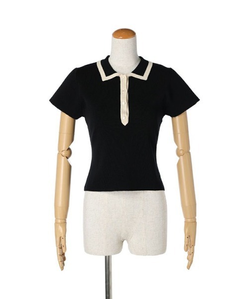 an another angelus（アンアナザーアンジェラス）の「配色ライン衿ニットポロ/ananotherangelus（ポロシャツ・レディース・ブラック/アイボリー/ライトピンク・FREE）」の13枚目の写真