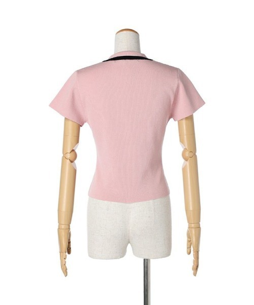 an another angelus（アンアナザーアンジェラス）の「配色ライン衿ニットポロ/ananotherangelus（ポロシャツ・レディース・ブラック/アイボリー/ライトピンク・FREE）」の5枚目の写真