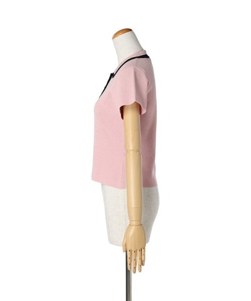 an another angelus（アンアナザーアンジェラス）の「配色ライン衿ニットポロ/ananotherangelus（ポロシャツ・レディース・ブラック/アイボリー/ライトピンク・FREE）」の4枚目の写真