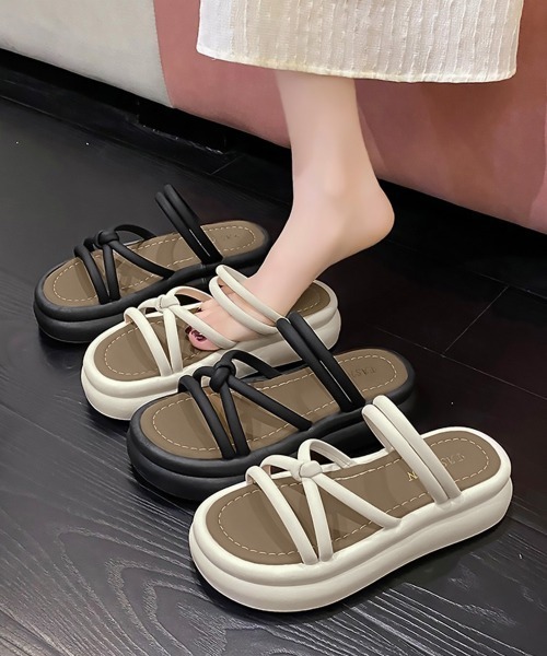 Miniministore（ミニミニストア）の「厚底サンダル ミュールサンダル 美脚夏靴（サンダル・レディース・ブラック/オフホワイト・22.5cm/23.0cm/23.5cm/24.0cm/24.5cm/25.0cm）」の18枚目の写真