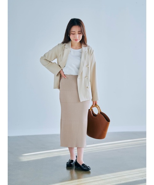 COHINA(コヒナ)の「パターンミックスリブIラインスカート【低身長・小柄女性】(スカート・レディース・ブラック/ベージュ/ネイビー・SHORT/REGULAR)」の18枚目の写真