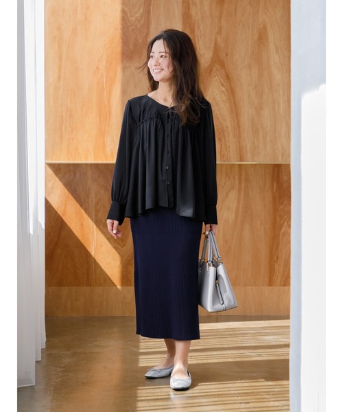 パターンミックスリブIラインスカート【低身長・小柄女性】（スカート