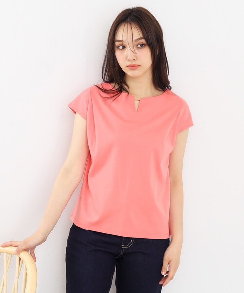 index（インデックス）の「◆《5color/XS-LLsize》キーネックフレンチトップス【接触冷感/洗濯機洗い可】（Tシャツ/カットソー・レディース・オフホワイト/ネイビー/オレンジ/サックスブルー/ナチュラル・34/36/38/40/42）」の18枚目の写真