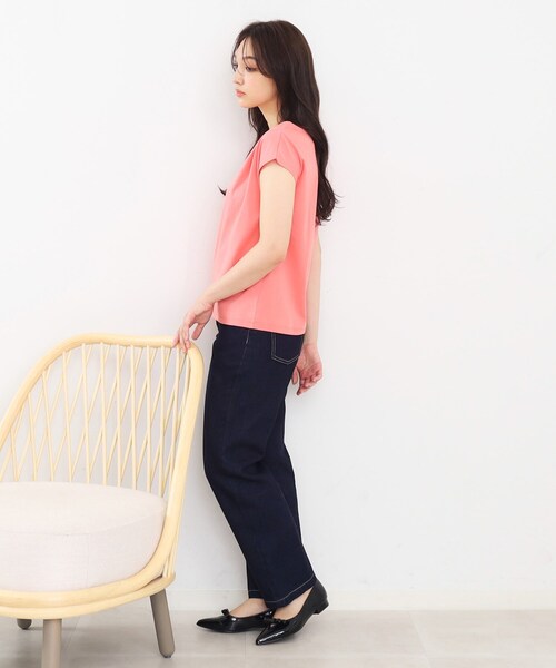 index（インデックス）の「◆《5color/XS-LLsize》キーネックフレンチトップス【接触冷感/洗濯機洗い可】（Tシャツ/カットソー・レディース・オフホワイト/ネイビー/オレンジ/サックスブルー/ナチュラル・34/36/38/40/42）」の20枚目の写真