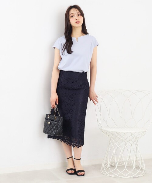index（インデックス）の「◆《5color/XS-LLsize》キーネックフレンチトップス【接触冷感/洗濯機洗い可】（Tシャツ/カットソー・レディース・オフホワイト/ネイビー/オレンジ/サックスブルー/ナチュラル・34/36/38/40/42）」の15枚目の写真