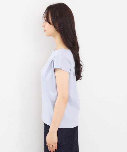 index（インデックス）の「◆《5color/XS-LLsize》キーネックフレンチトップス【接触冷感/洗濯機洗い可】（Tシャツ/カットソー・レディース・オフホワイト/ネイビー/オレンジ/サックスブルー/ナチュラル・34/36/38/40/42）」の7枚目の写真