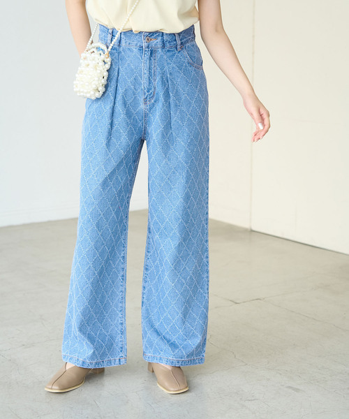 ROPE' PICNIC（ロペピクニック）の「柄デニムタックワイドパンツ