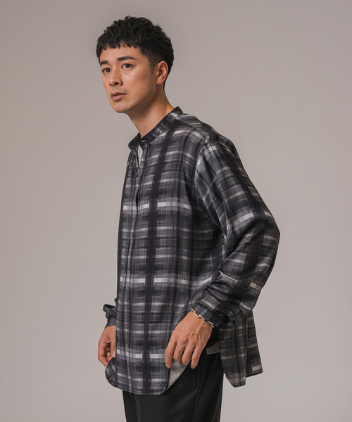 DEVEAUX(デボー) パターン バンドカラープルオーバーシャツ（シャツ