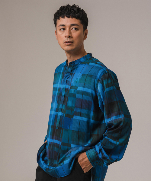 DEVEAUX(デボー) パターン バンドカラープルオーバーシャツ（シャツ