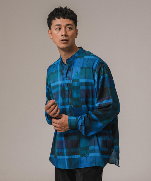 DEVEAUX(デボー) パターン バンドカラープルオーバーシャツ（シャツ